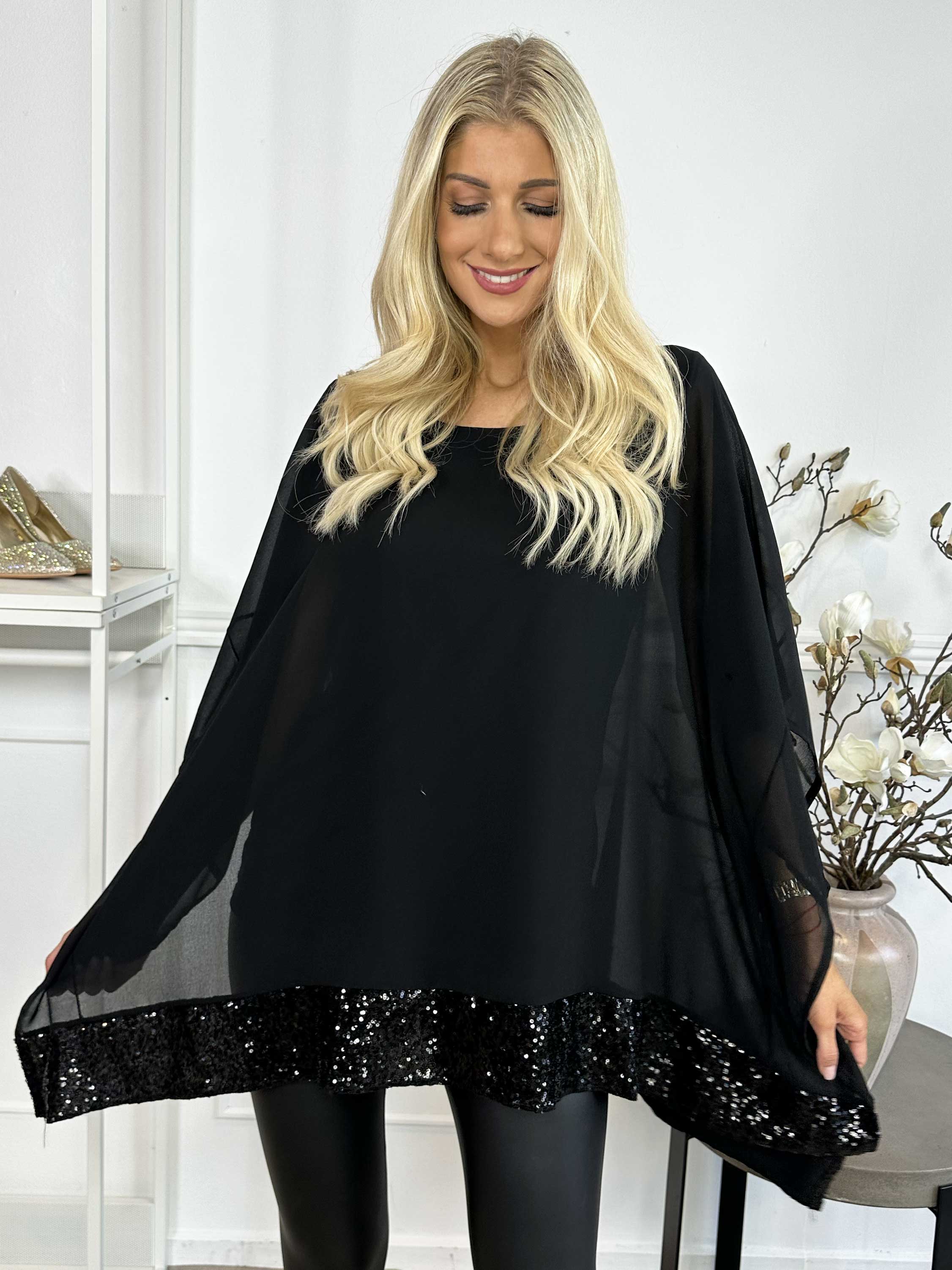 Julie - Chiffongtunika i lager med paljettkant